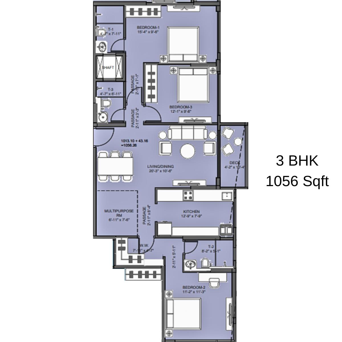Sajay-Avenue-18-Floor-Plan-3-BHK-1056-Sqft
